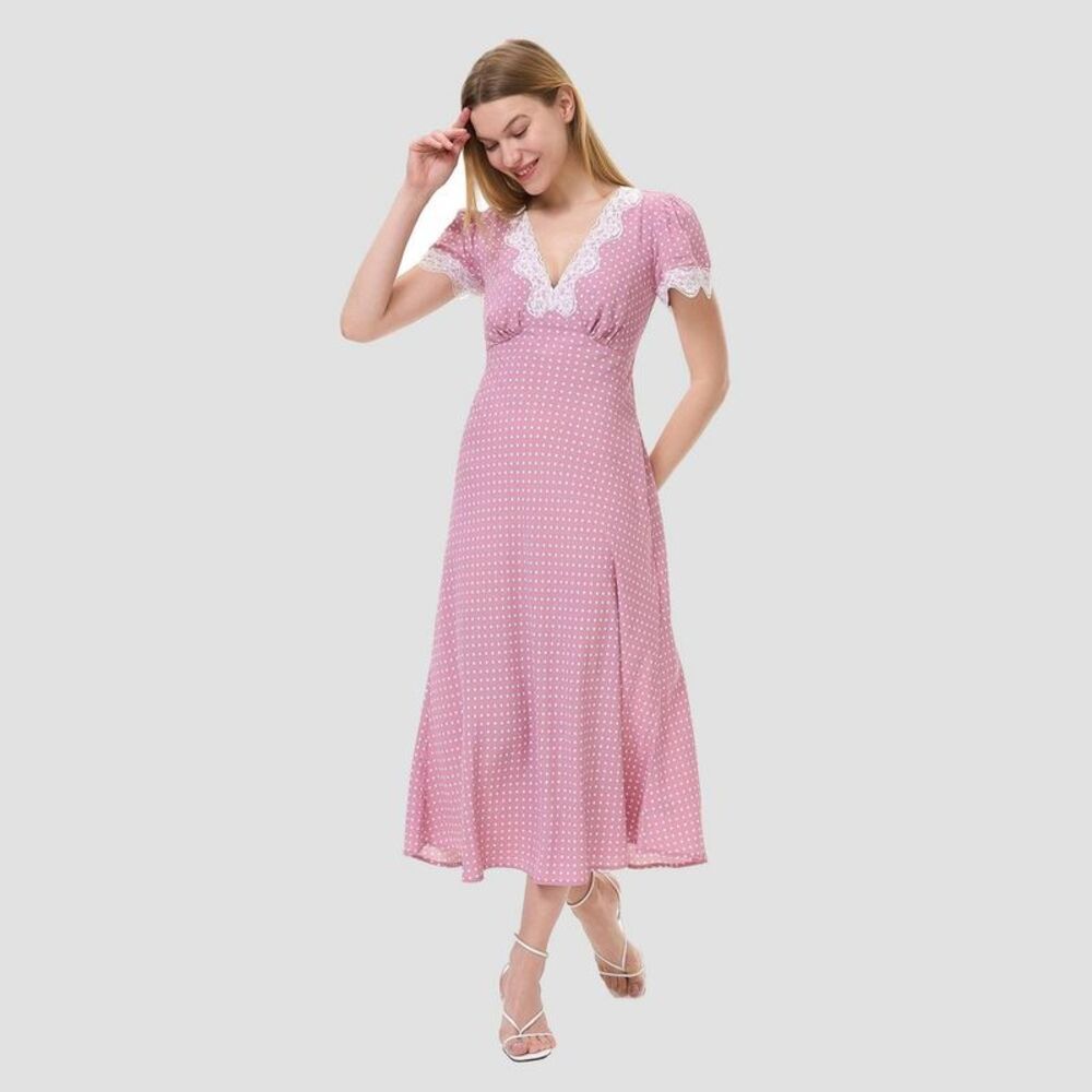 a new day Pink Polka Dot Strapless-Look Midi Dress